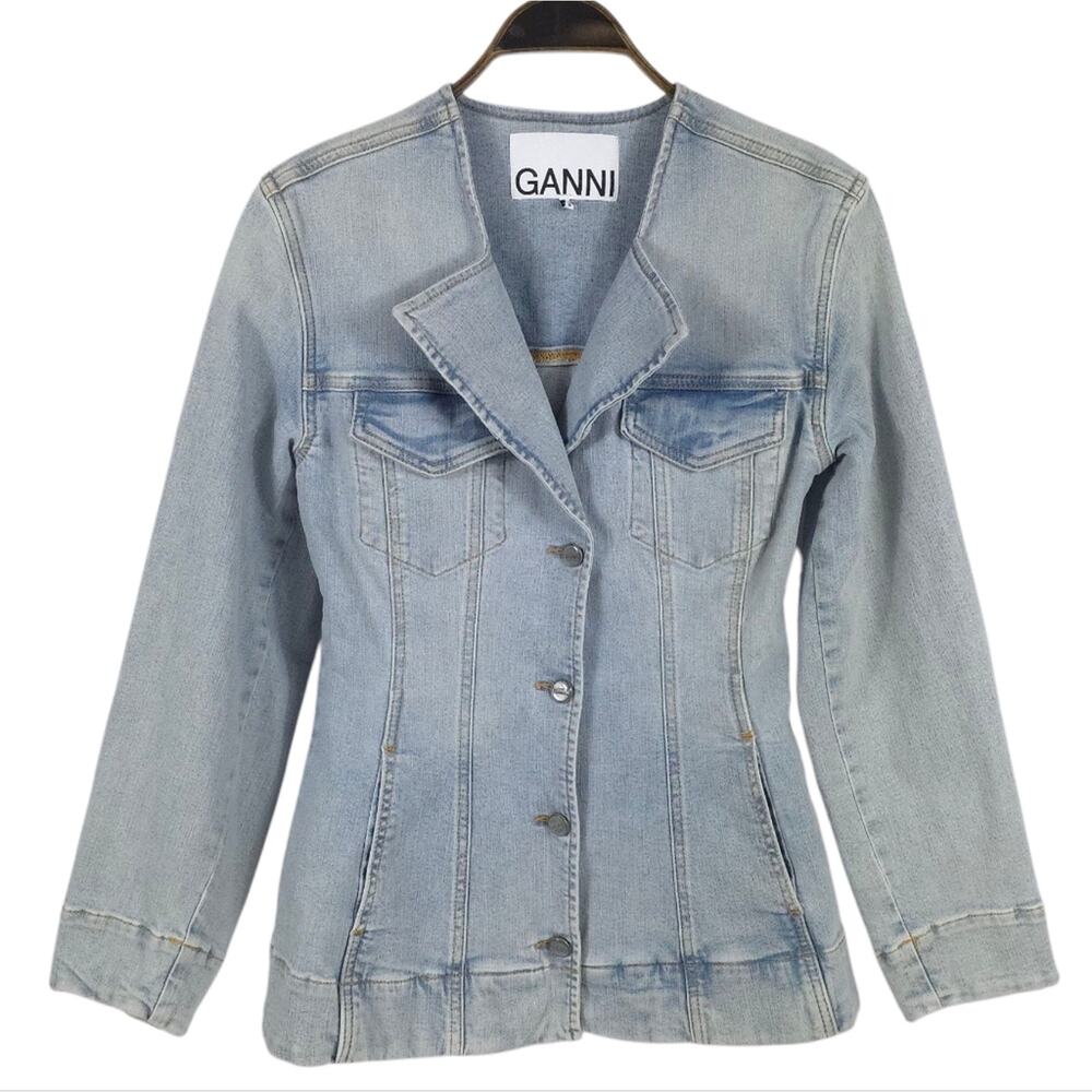 GANNI Fitted Denim Blazer Single Breasted Light Wash - Picture 3 of 12